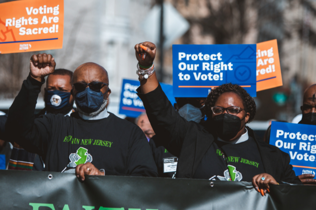 Participants at a rally for voting rights.